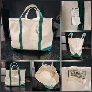 VTG 80s LL Bean Boat & Tote Sawtooth Canvas Bag Ivory Green Trim NWT L Large